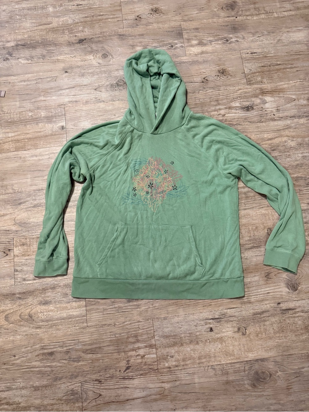 Old Navy Green Women's Super Soft Hoodie Sweatshirt with Floral Motif